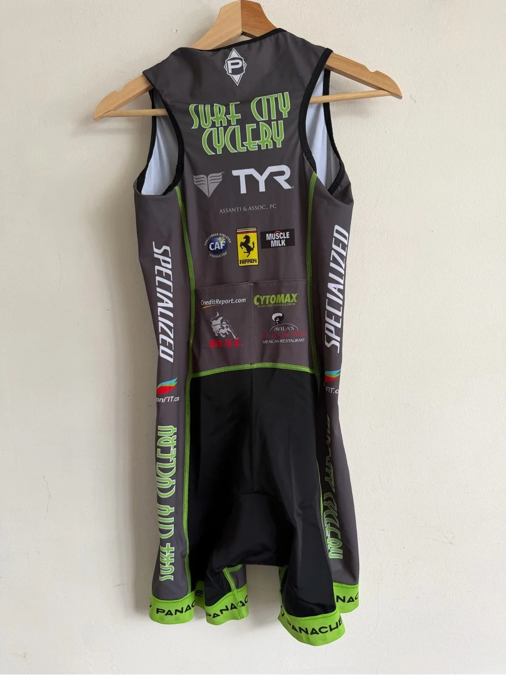 Panache Men's Black Swim Rash Guard with Green and Red Accents